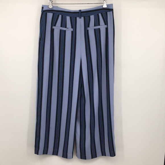 LOFT Ann Taylor Blue Black Striped Wide Leg‎ Pants Womens 12 Flat Front - Picture 5 of 14